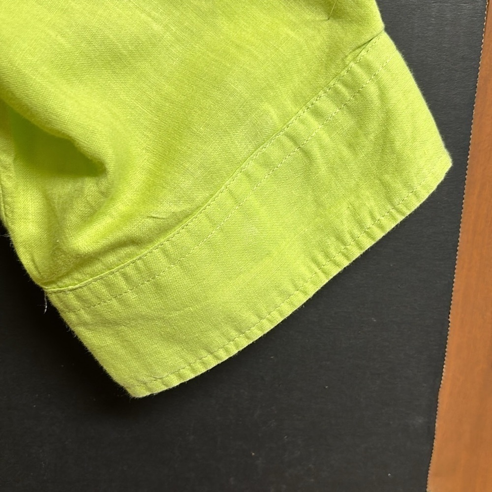 Carroll Reed Woman 100% Linen Lime Green Button Up Shirt Roll Tab Sleeve Size 1X - Picture 4 of 11